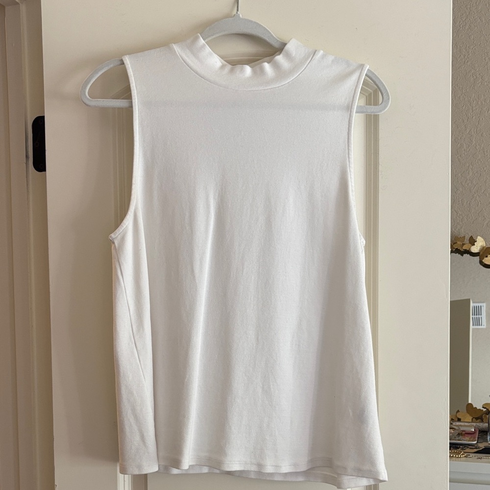 Sleeveless White Mock Neck Top